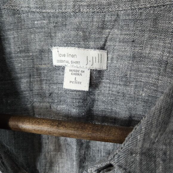 J Jill Love Linen Essential Shirt Grey Minimalist Beach Large Petite - Picture 4 of 7